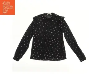 Langærmet sort bluse med blomster fra H&M (str. 158)
