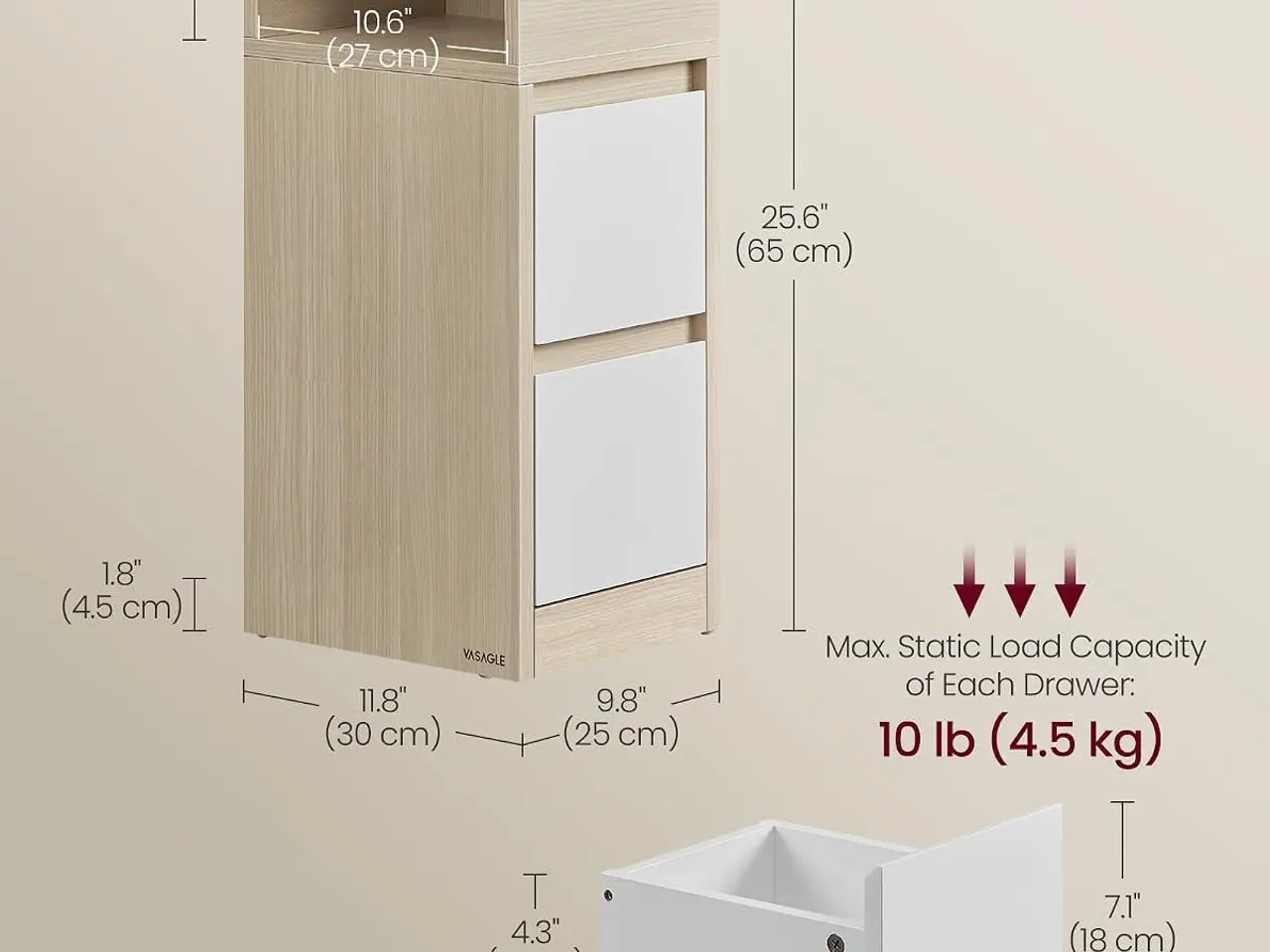Billede 3 - Smalle sengeborde KAILYN - 2 stk. - naturbeige/Cloud White