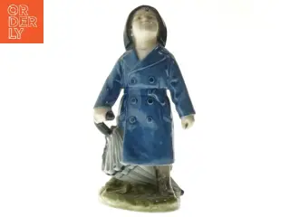 Porcelænsfigur med frakke og paraply fra Royal Copenhagen (str. 18,5 cm)
