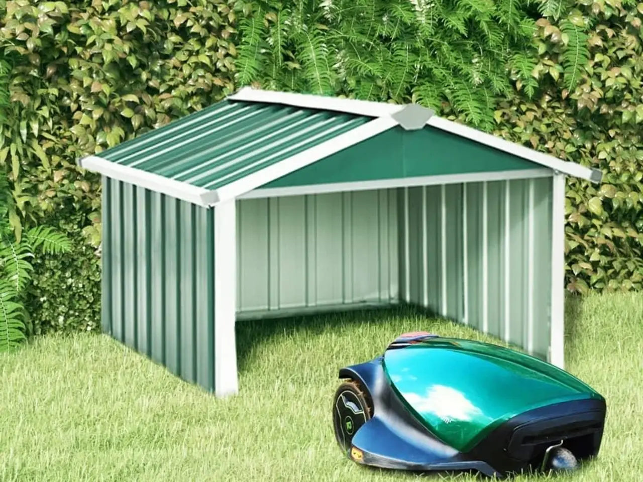 Billede 1 - Garage til robotplæneklipper 92×97×63 cm - galvaniseret stål, grøn