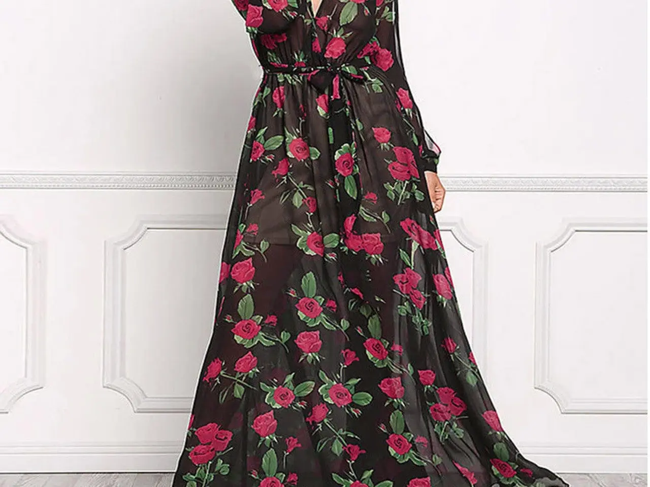 Billede 4 - Maxi kjole.m.Rosen printet.str: Med-Large-XL