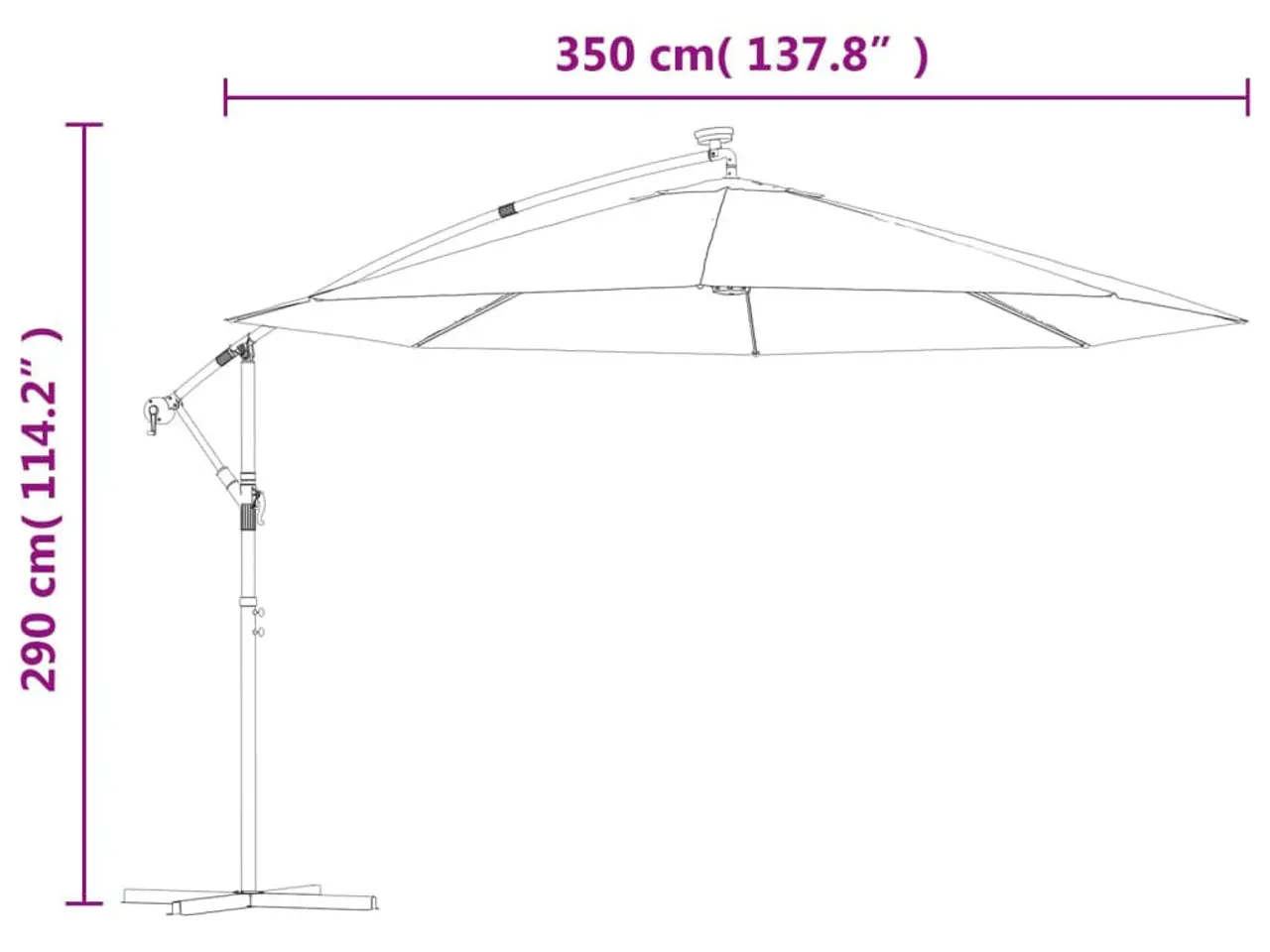 Billede 12 - Hængeparasol med LED-lys 350 cm antracitgrå
