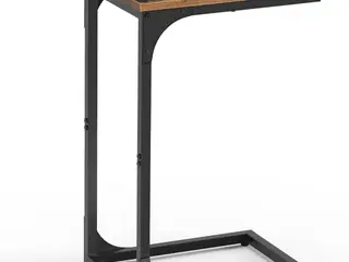 Sofabord C-form lille sidebord til sofa og seng, rustik brun/sort