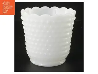 Hvid glas urtepotte med mønster (str. Ø 12,5 cm længde 12 cm)