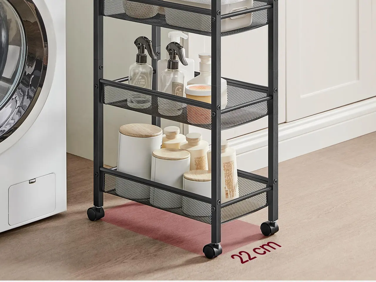 Billede 3 - 4-etagers rullebord til smalle rum 22 cm - rustik brun og sort