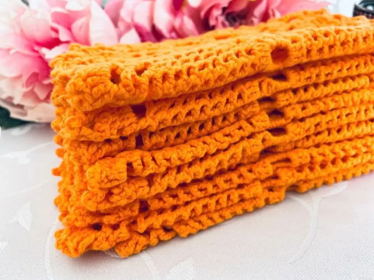 Billede 3 - Servietter orange håndarbejde