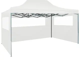 Foldbart festtelt med 3 sidevægge 280x410x315 cm stål hvid