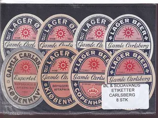 Øl og Sodavands Etiketter - Carlsberg - 8 Stk.