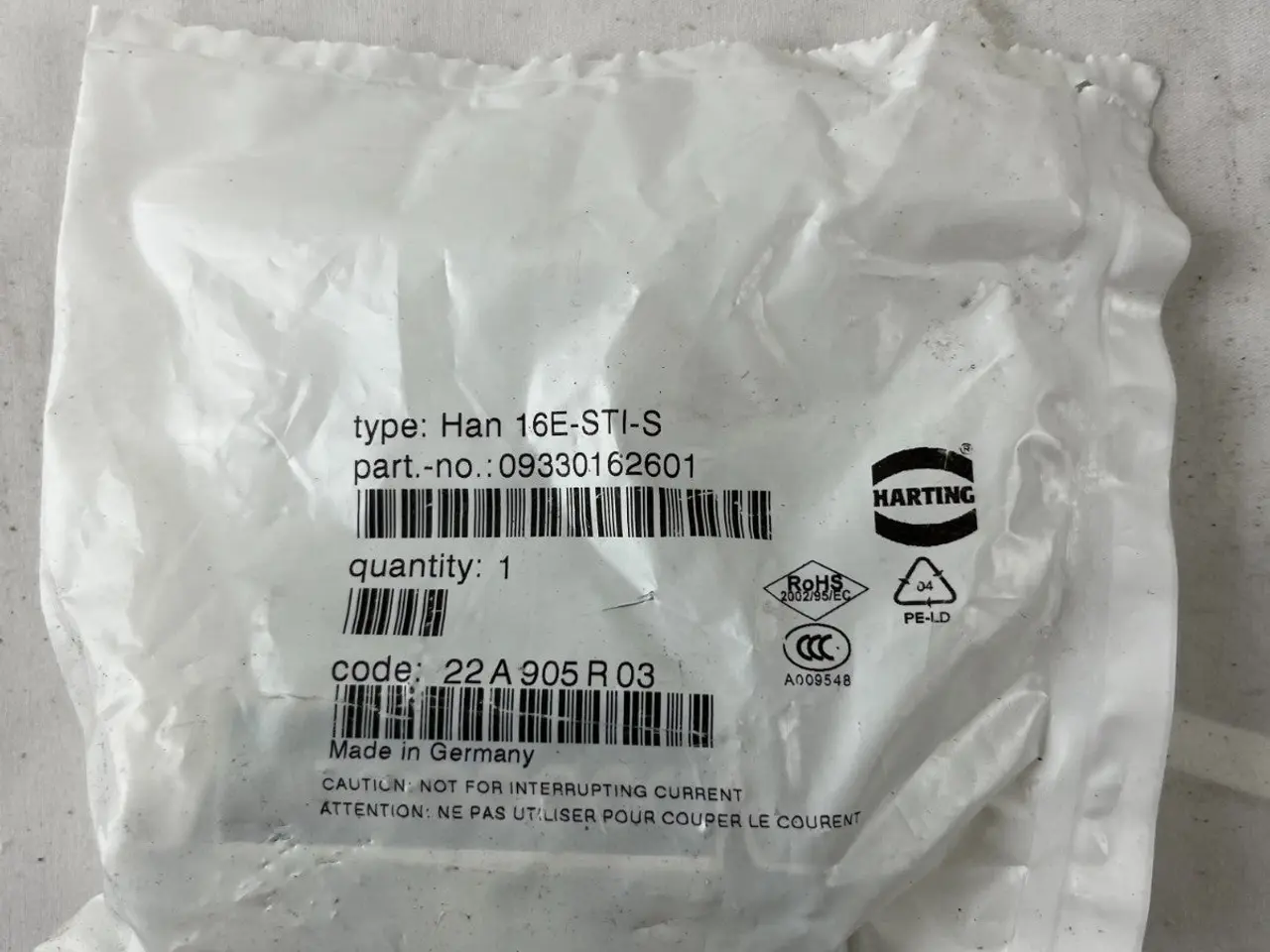 Billede 2 - Harting Han 16E-STI-S stik Insert 16+PE 500V 16A