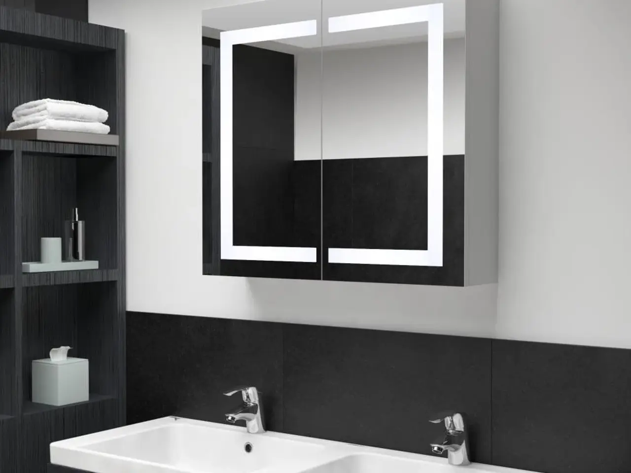 Billede 1 - LED-spejlskab til badeværelse 80×12,2×68 cm - hvid/sølv