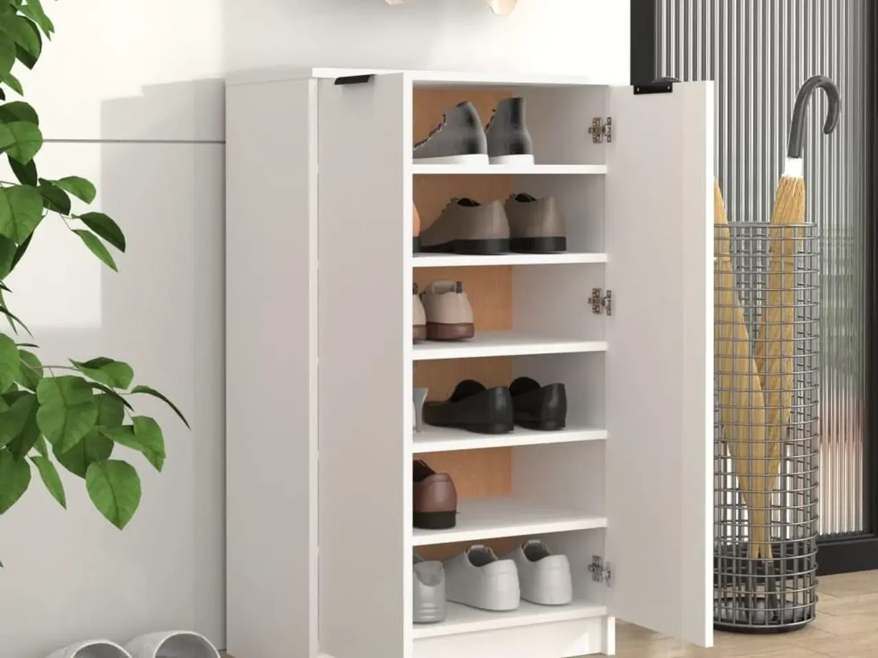 Billede 3 - Skoskab i hvid - 59 × 35 × 100,5 cm, konstrueret træ