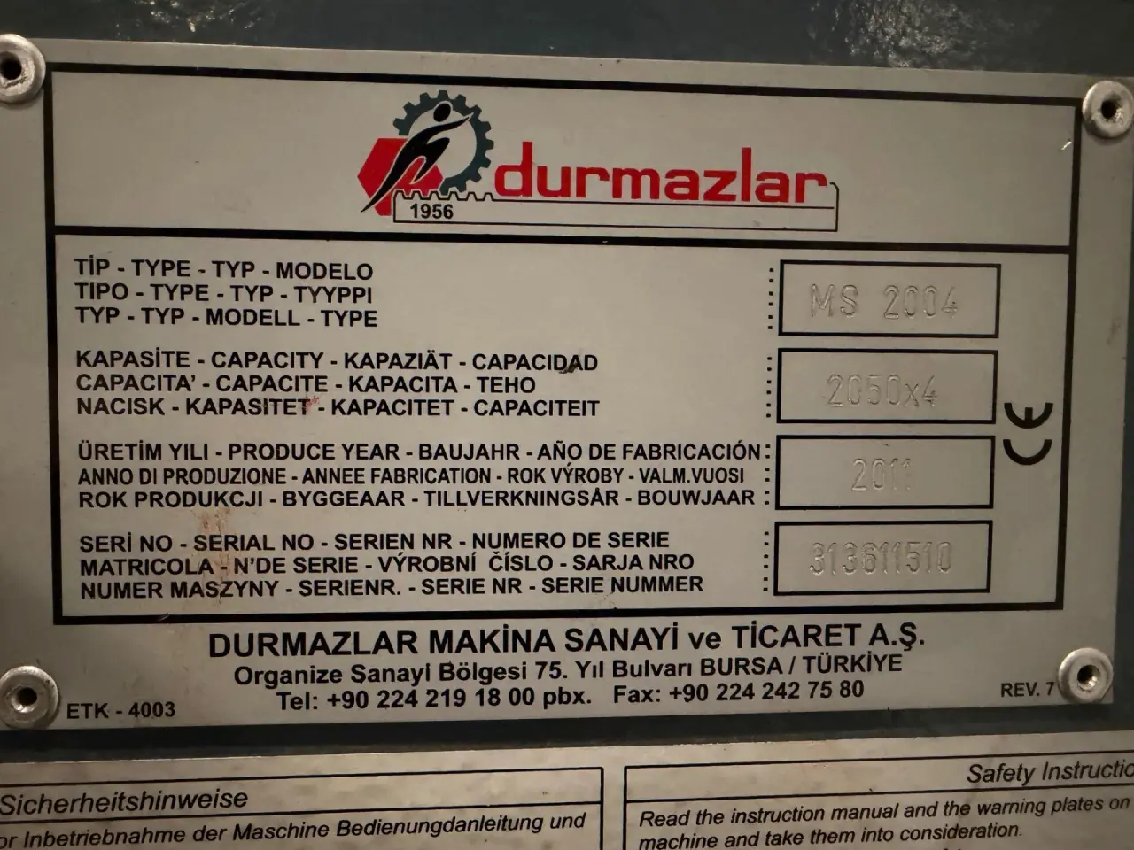 Billede 5 - Mekanisk maskinsaks 2050 x 4 mm. Durma MS 2004.
