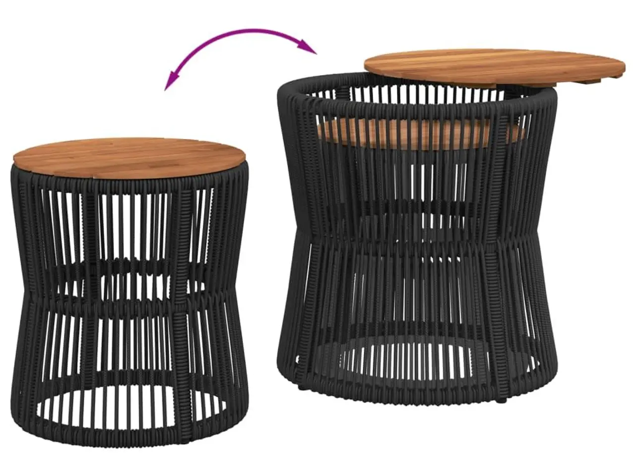 Billede 7 - Haveborde sæt á 2 med træplade - polyrattan, sort/brun