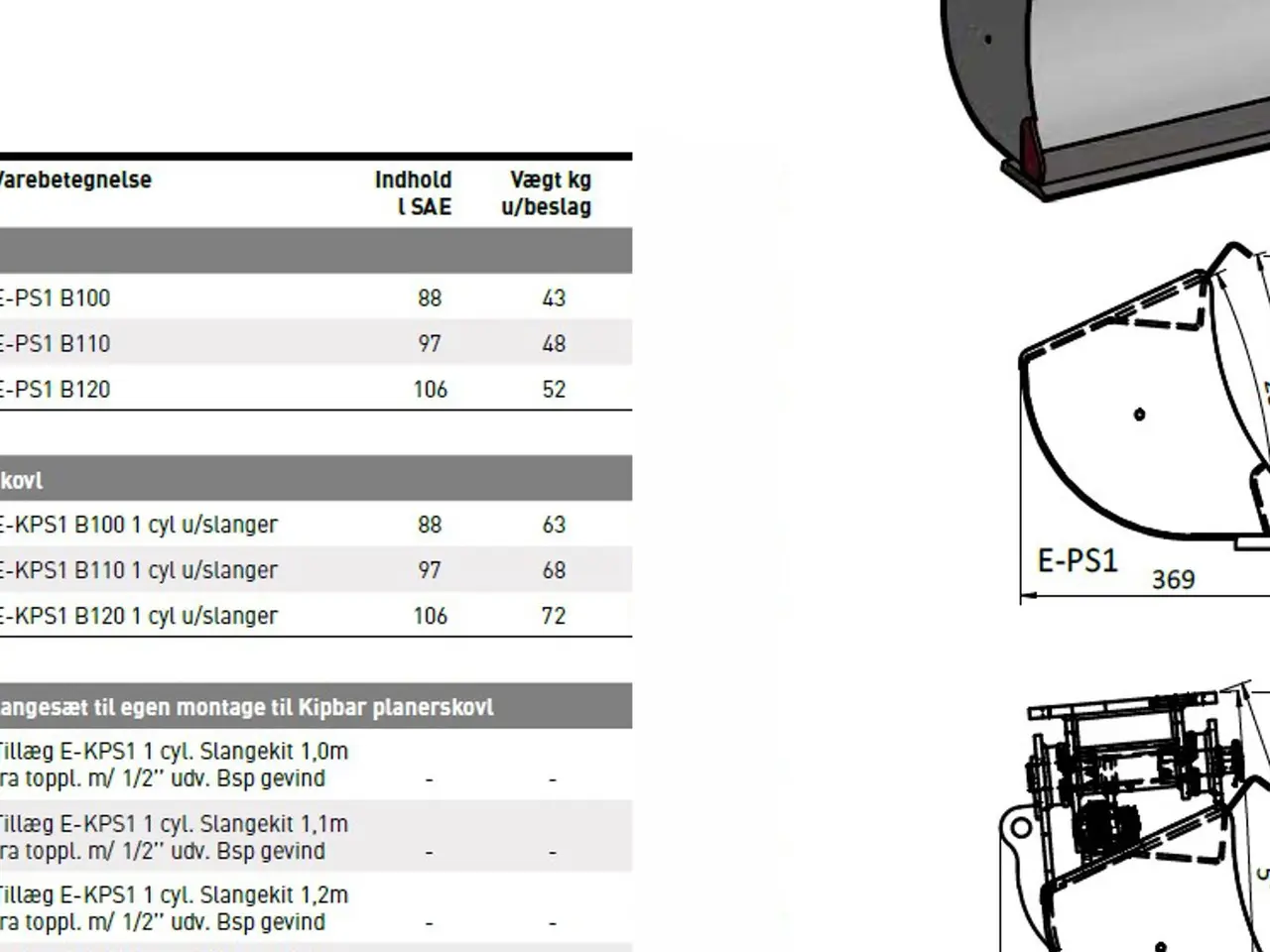 Billede 3 - JST Kipbar planerskovl  E-KPS1, 100-120 cm.