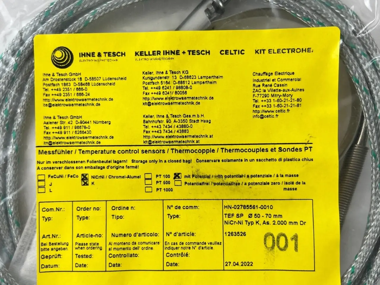 Billede 1 - Ihne & Tesch TEF SP Thermocouple Type K Ø50‑70 mm