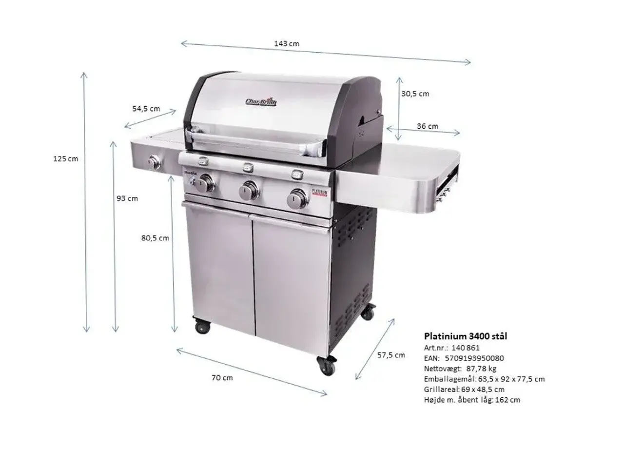 Billede 9 - Gasgrill, CharBroil TITAN CB Platinum 3400S Rustfr