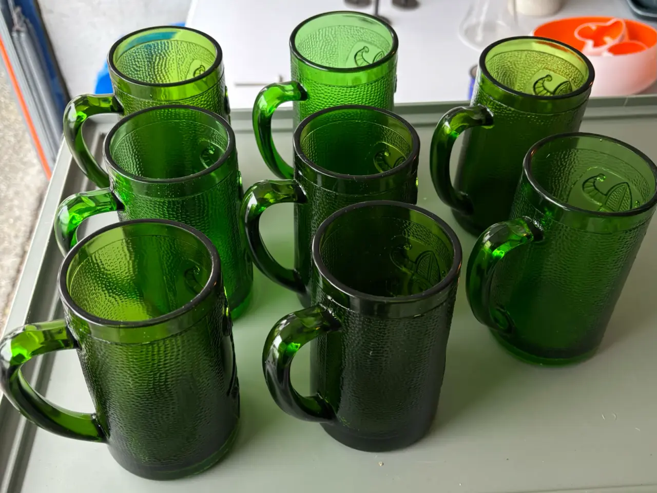 Billede 4 - 8 stk. retro Viking ølsejdler i flaskegrønt glas –
