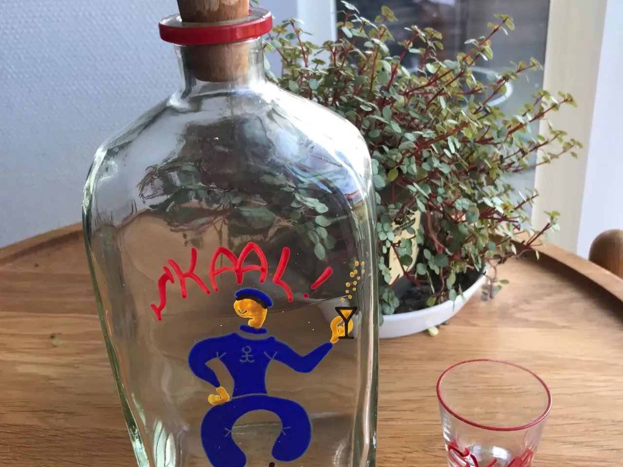 Billede 1 - Holmegaard, emaljedekoreret kantineflaske + glas