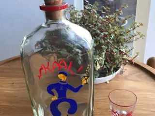 Holmegaard, emaljedekoreret kantineflaske + glas