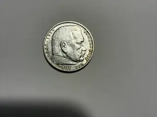 Tysk 5 Reichsmark mønt med portræt og ørn 1938 J