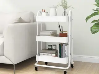 Rullebord med 3 hylder 43 × 34 × 79 cm - stål, hvid