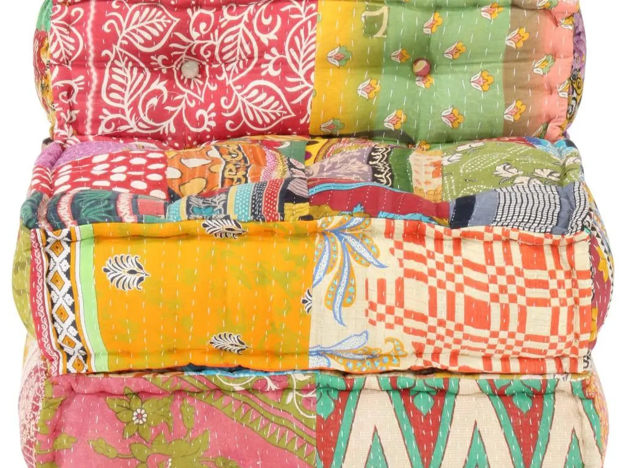 Billede 2 - Modulpuf i patchwork - farverig stof puf med ryglæn