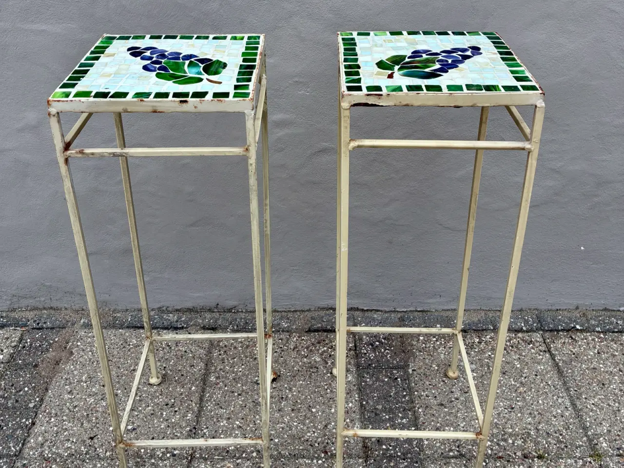 Billede 1 - 2 vintage planteopsats metalstel m/ mosaikbordplad