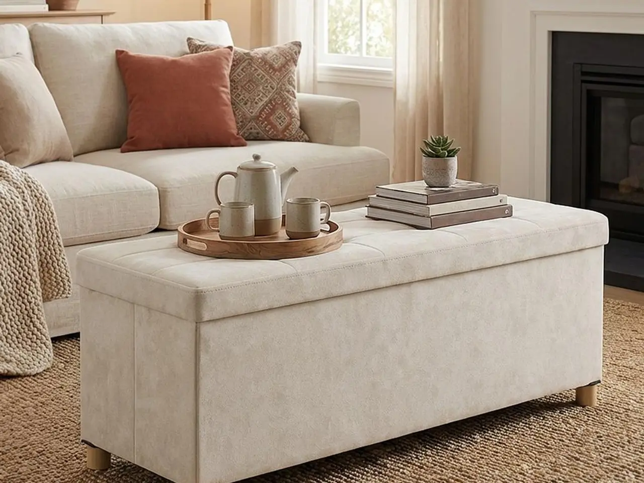 Billede 5 - Foldbar opbevaringsbænk i fløjl - cappuccino beige, 112 l