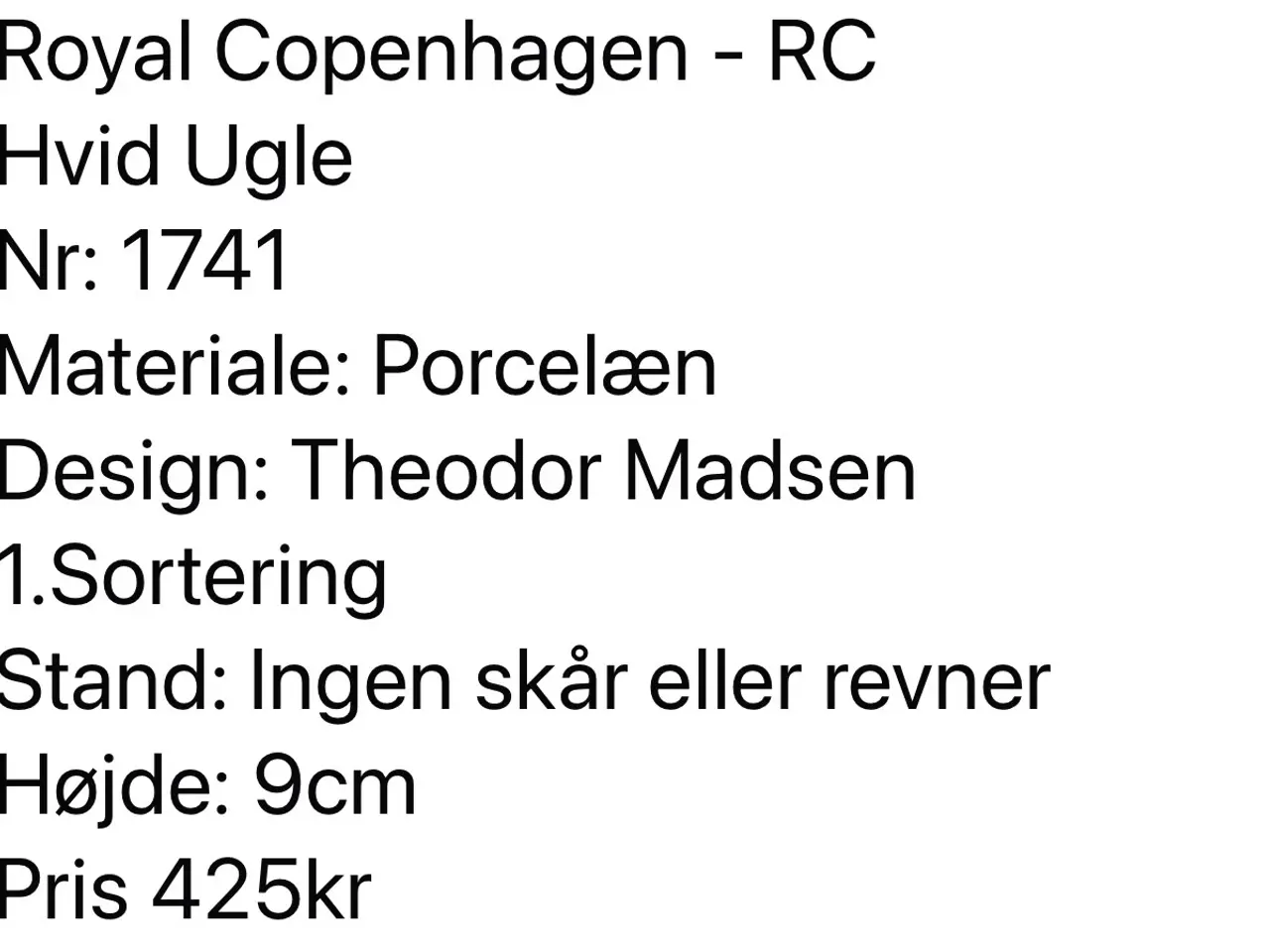 Billede 2 - Hvid Ugle fra Royal Copenhagen