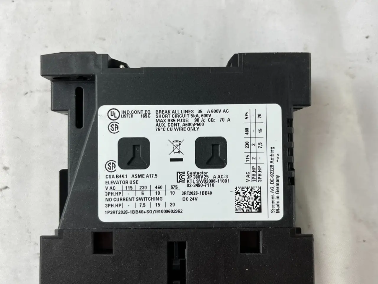 Billede 5 - Siemens 3RT2026 kontaktor 3P 25A 24V DC w/ 3RH2911