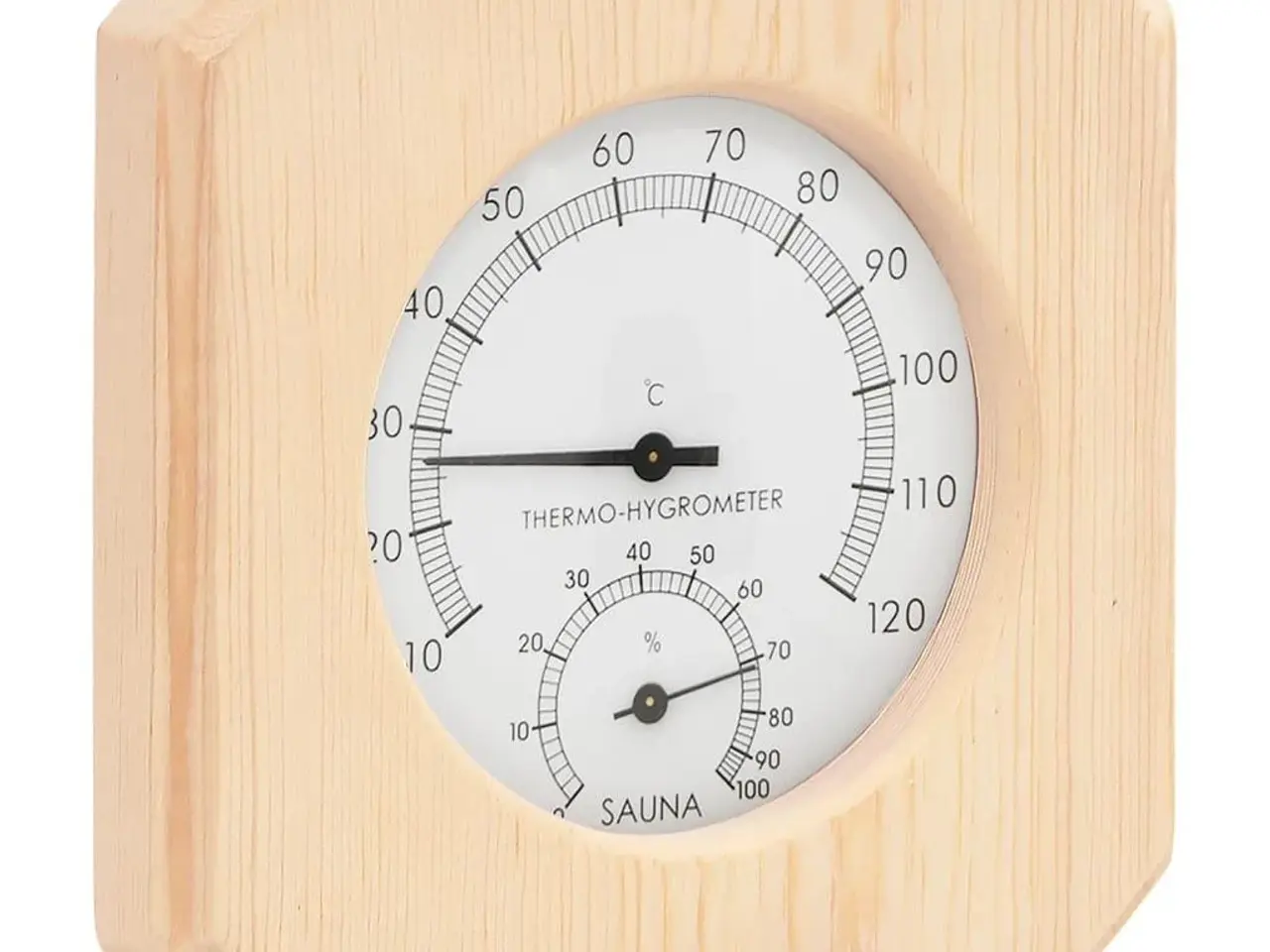 Billede 2 - Saunasæt med hygrometer og timeglas i massivt fyrretræ