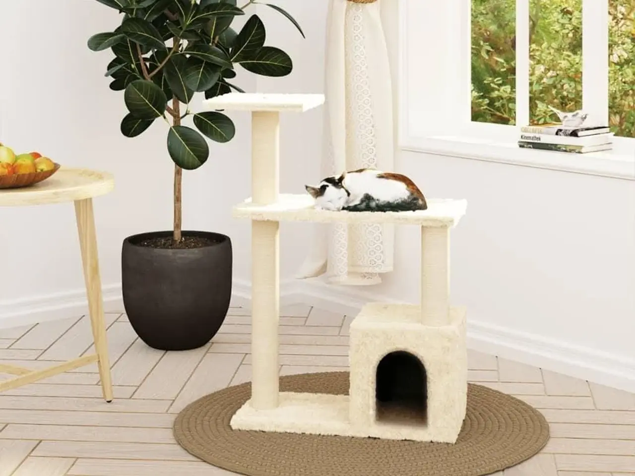 Billede 1 - Kradsetræ med sisal-kradsestolper - 70 cm, cremefarvet