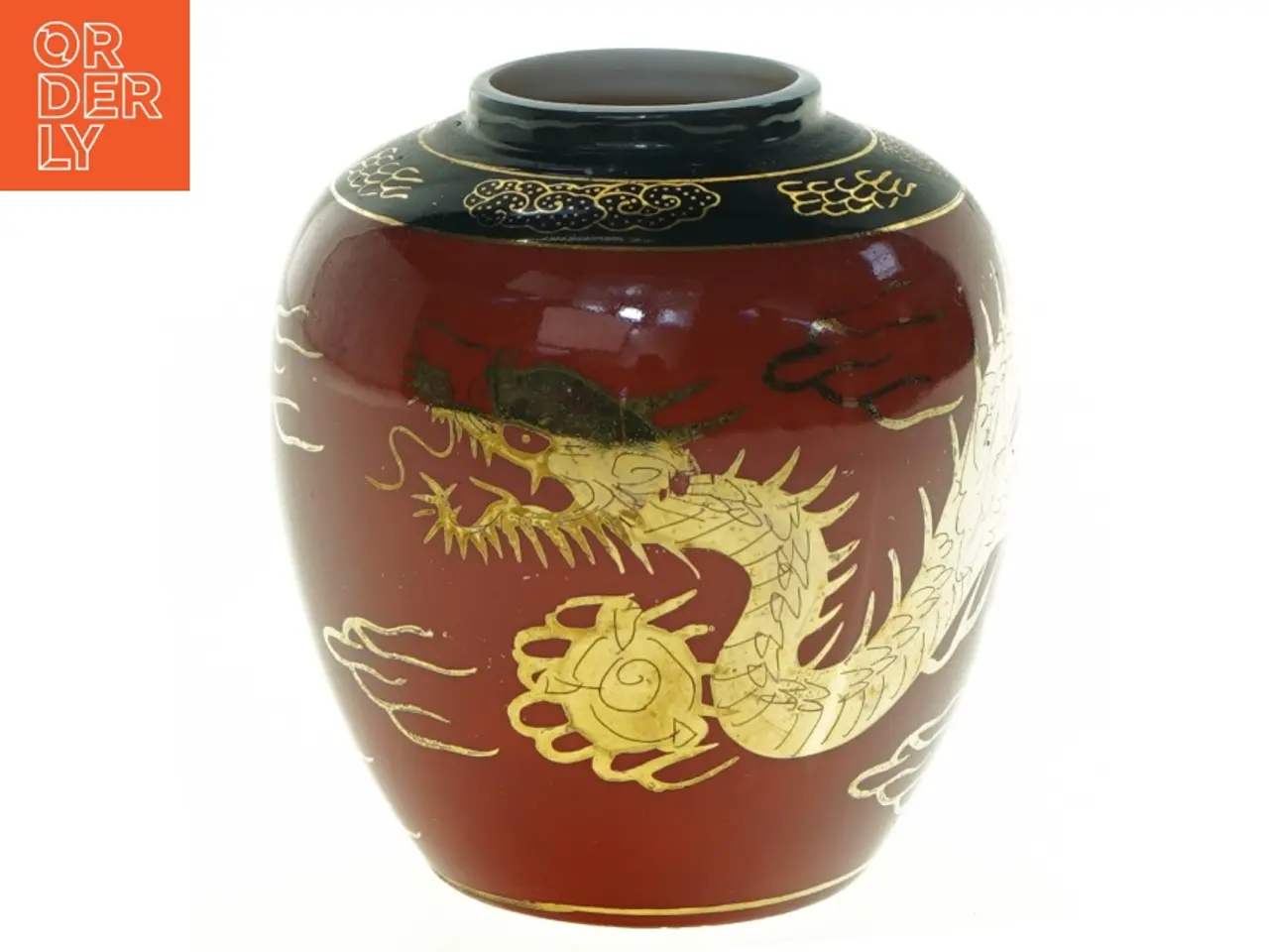 Billede 1 - Asiatisk dekorationskrukke med drage (str. 10 x 9 cm)