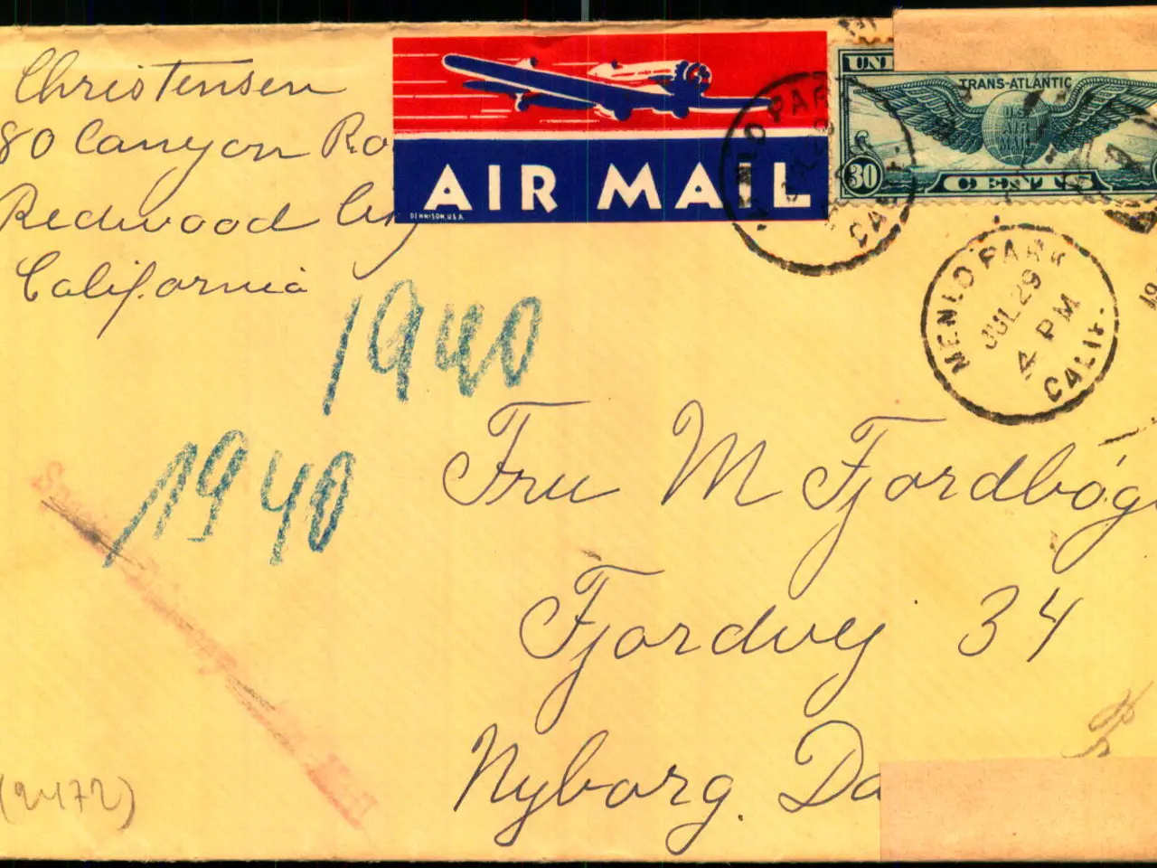 Billede 1 - Luftpost - Censurbrev fra U.S.A. til Nyborg - 29 - 7 - 1940
