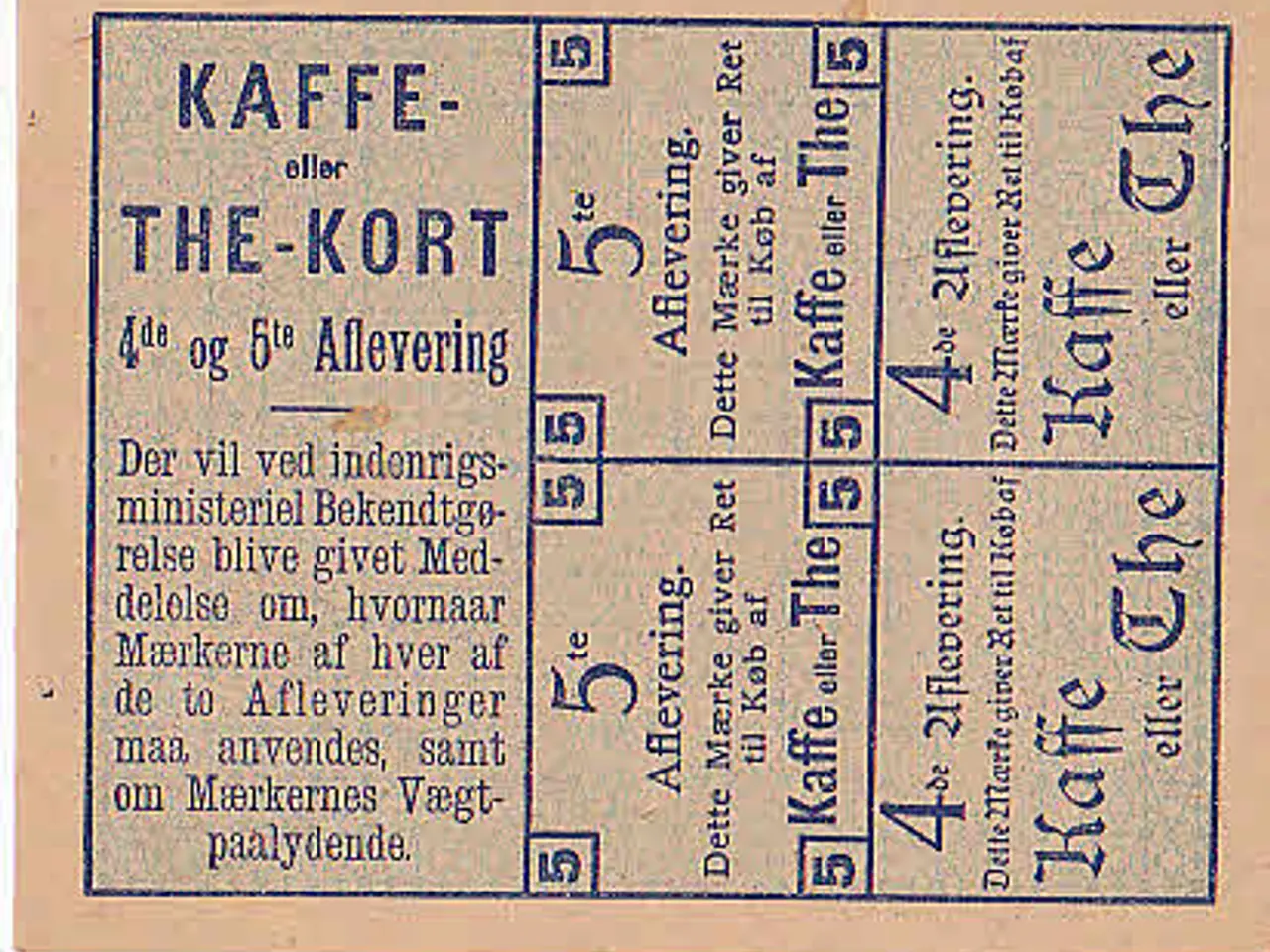 Billede 1 - Rationeringsmærkeark 1. V.Krig- Kaffe/Thekort.