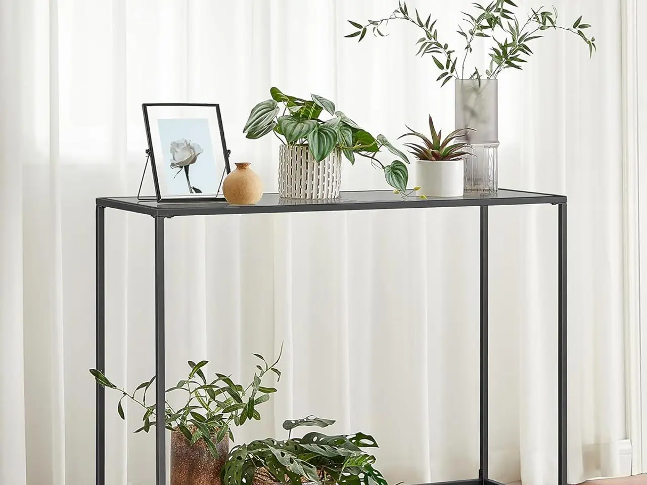 Billede 4 - Konsolbord med hærdet glasplade - sort/skifergrå 100 x 20 x 80 cm