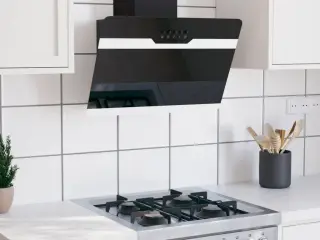 Væghængt emhætte 60 cm stål og hærdet glas sort