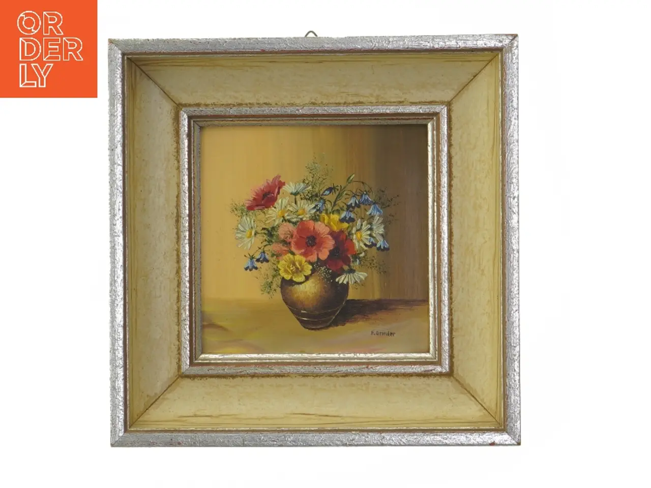 Billede 1 - Blomsterbillede i ramme (str. 18,5x18,5 cm)