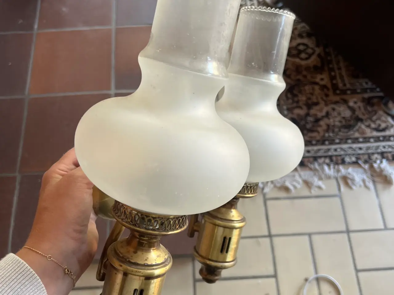 Billede 3 - Antik guld og glas lampe