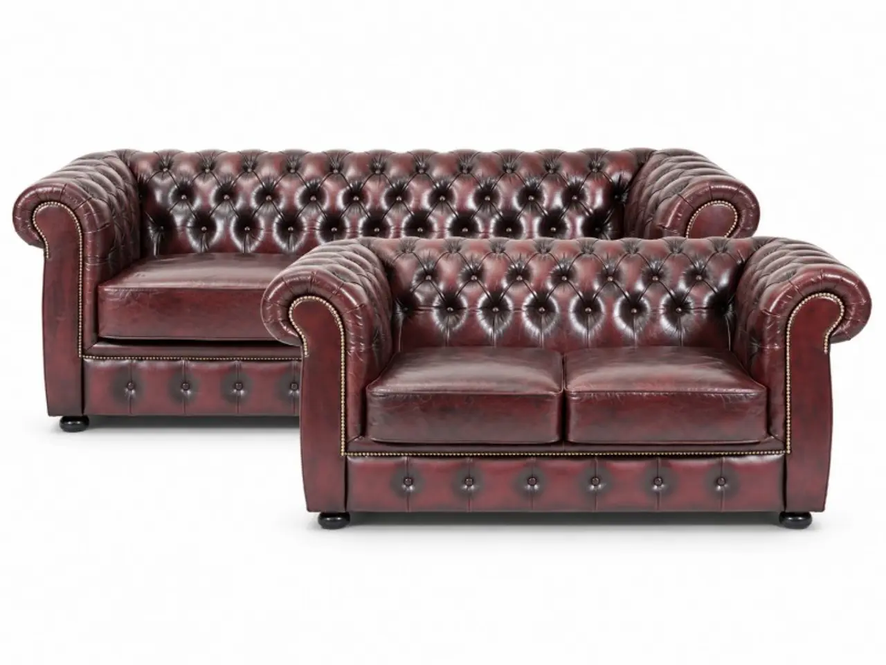 Billede 1 - Liverpool Chesterfield 2+3 pers. sofa - Oxblod læder