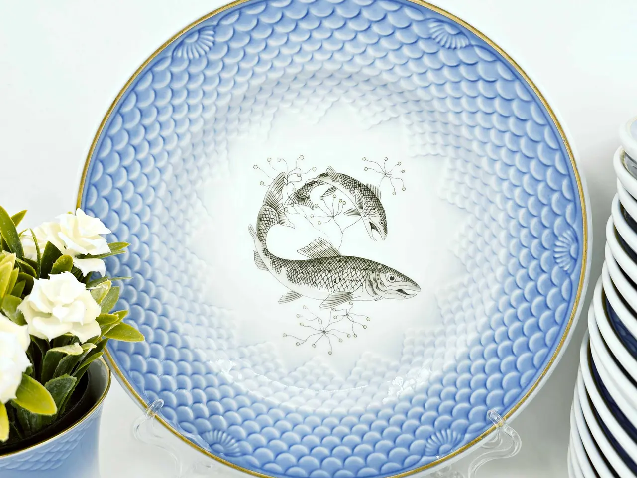Billede 2 - Blå Tone Hotelporcelæn Fisketallerken Porcelæn