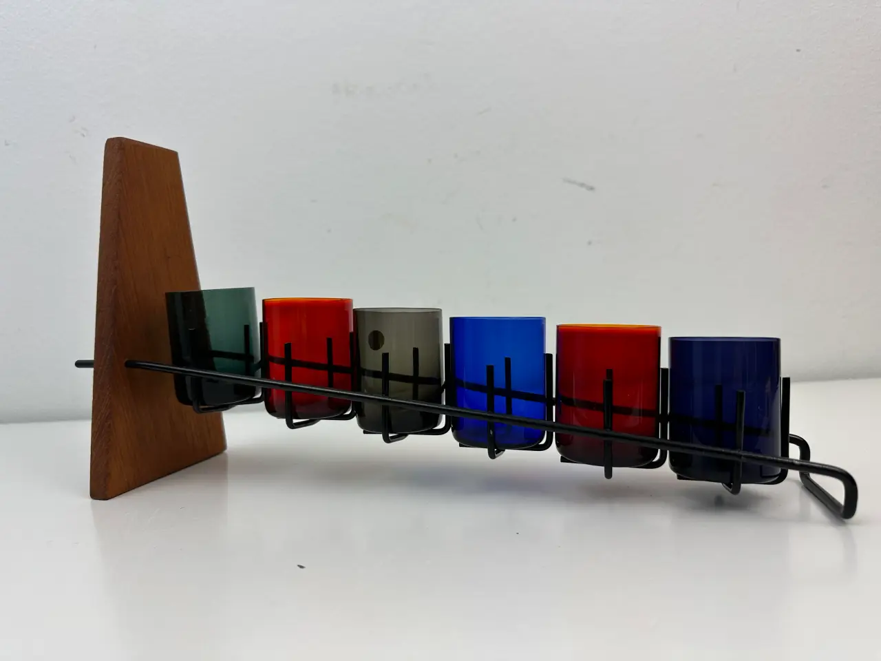 Billede 2 - Retro barsæt i teak og farvet glas