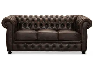 Liverpool 3 personer chesterfield sofa - brun ægte læder