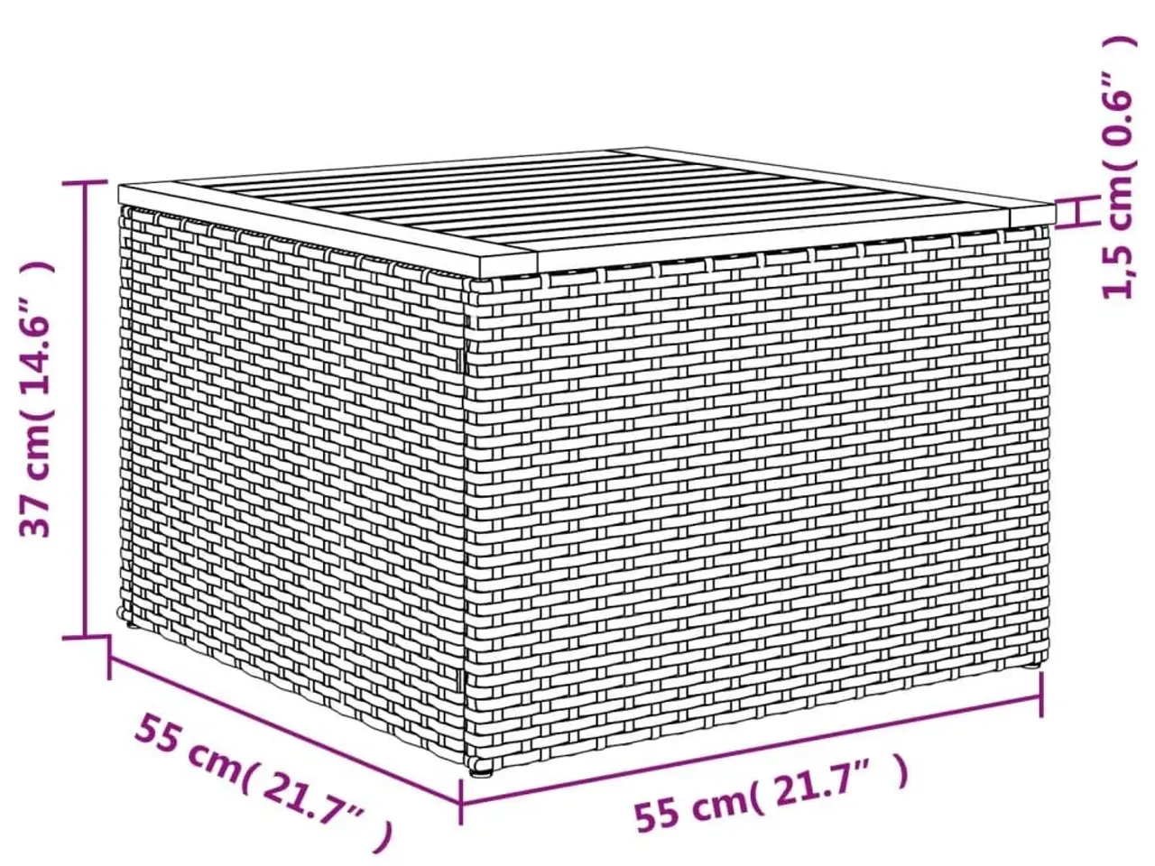 Billede 8 - Havebord i sort polyrattan med akacietræ - 55 × 55 × 37 cm