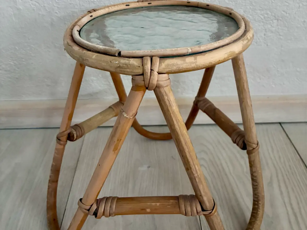 Billede 6 - Vintage bambus piedestal med org. ornamenteret gla