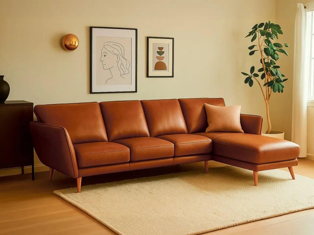 Billede 1 - Hjort Knudsen Liam Chaiselong sofa Cognac - Højrevendt