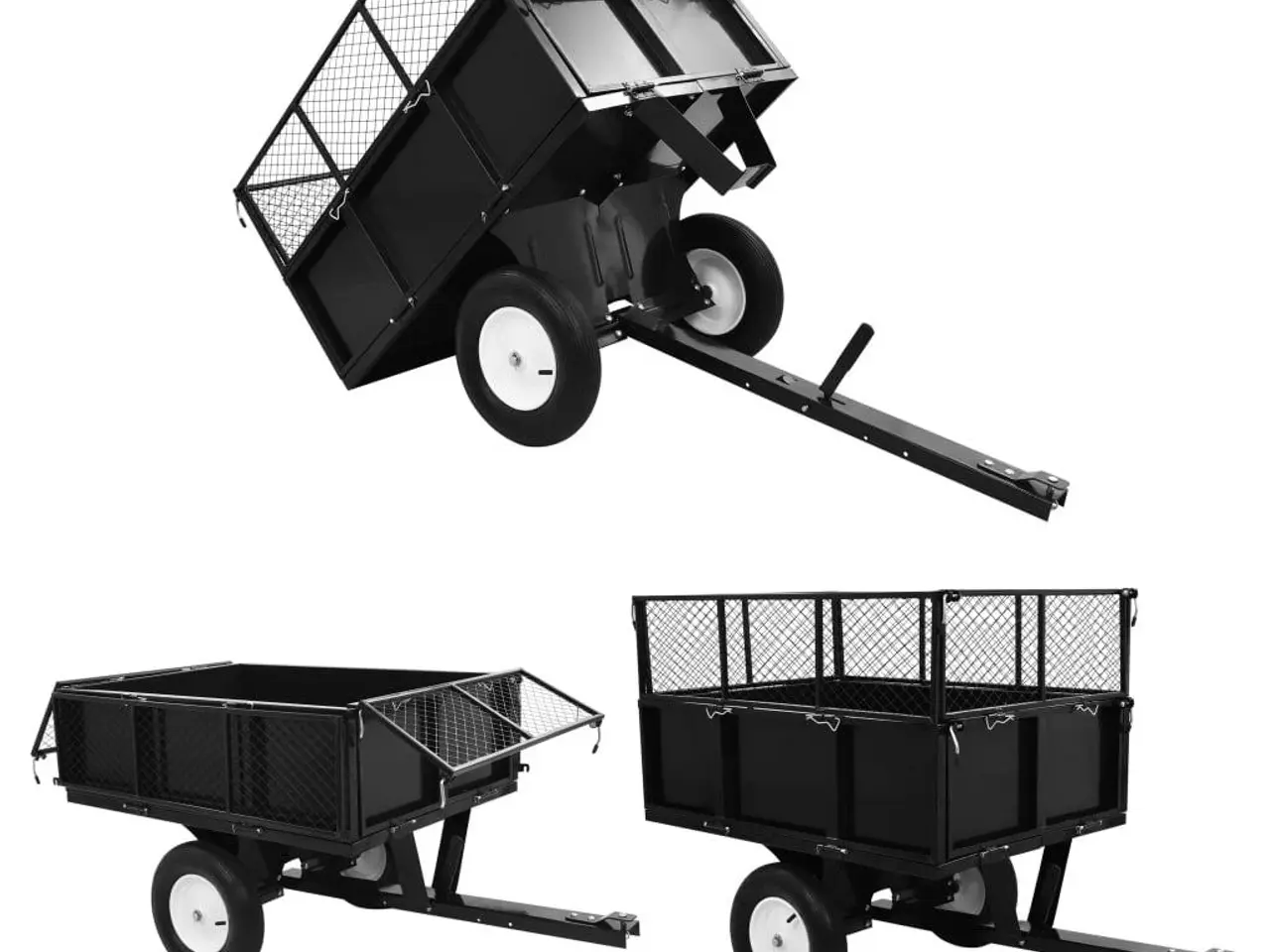 Billede 7 - Vipbar vogn til plæneklipper - stål, 300 kg, sort