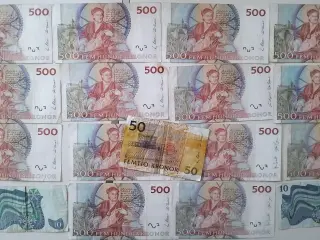SVERIGE SWEDEN 7070 SEK!  14 x 500Kr + 50 + 2 x 10