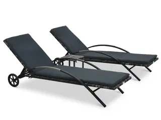Solsengesæt i polyrattan med bord - antracitgrå (2 solsenge + 1 bord)
