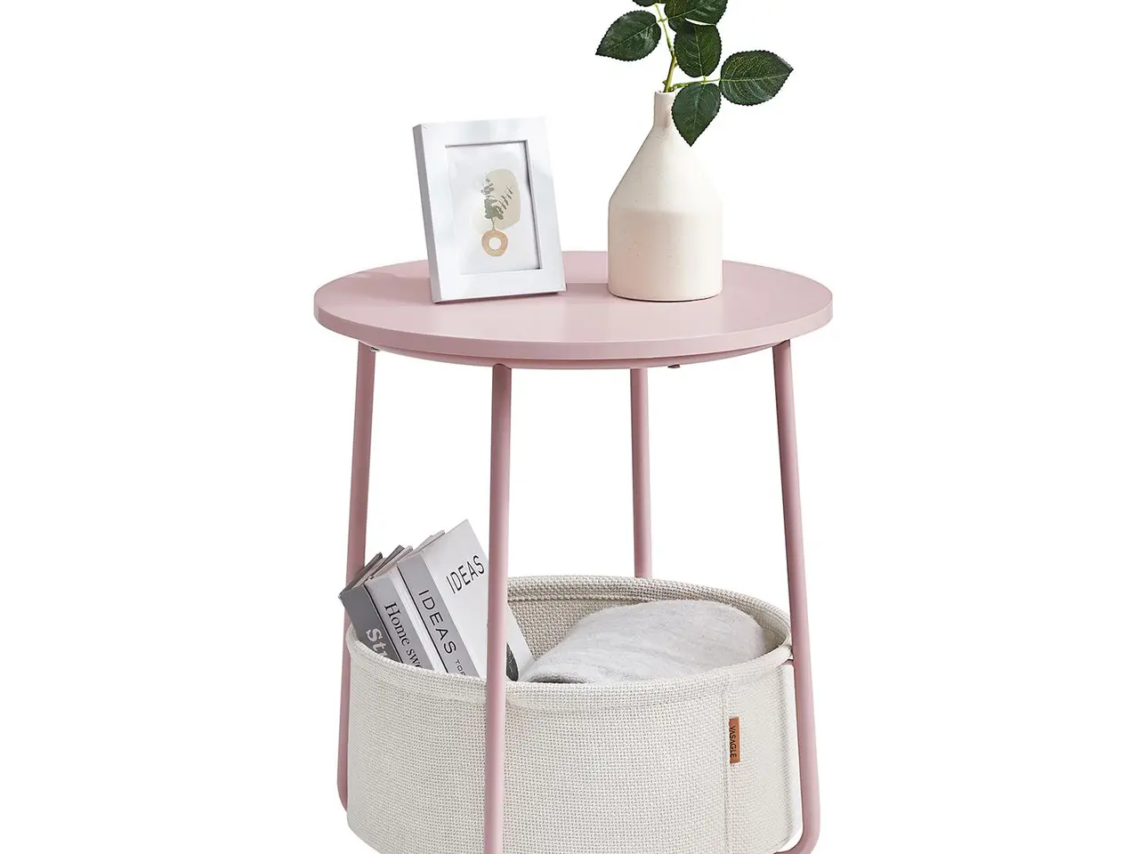 Billede 3 - Rundt sidebord med stofkurv - pastelrosa/Cloud White